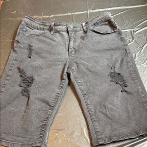 Ladies Kan Can black front only distressed shorts
